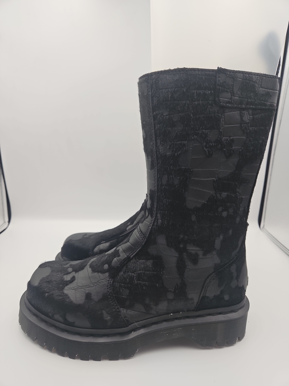 Dr. Martens Black Textured Mid-Calf Platform Boots